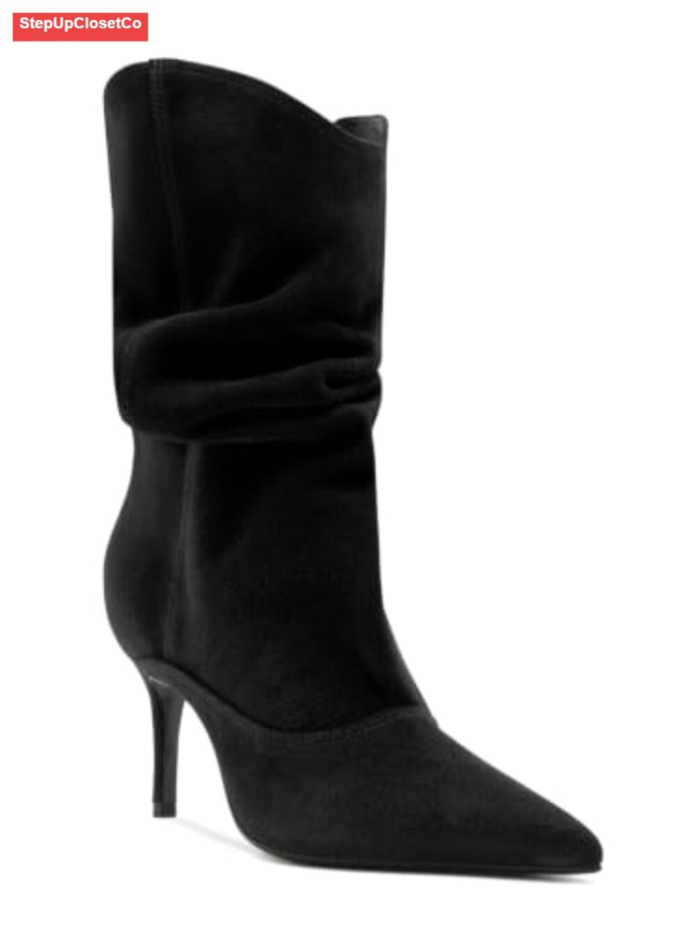 Slouch Mid Calf Boots High Heel Pointed Toe Dressy Pull-On Booties